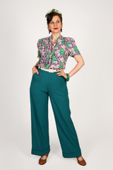 Weekend Doll High Waist Wide Leg Trousers Teal #farve_teal