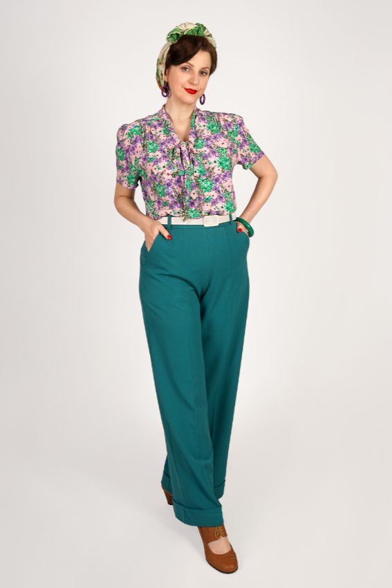 Weekend Doll High Waist Wide Leg Trousers Teal #farve_teal
