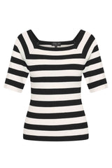 Zilch Bambus Top Trekvartærmer Stripe Black #farve_stripe-black
