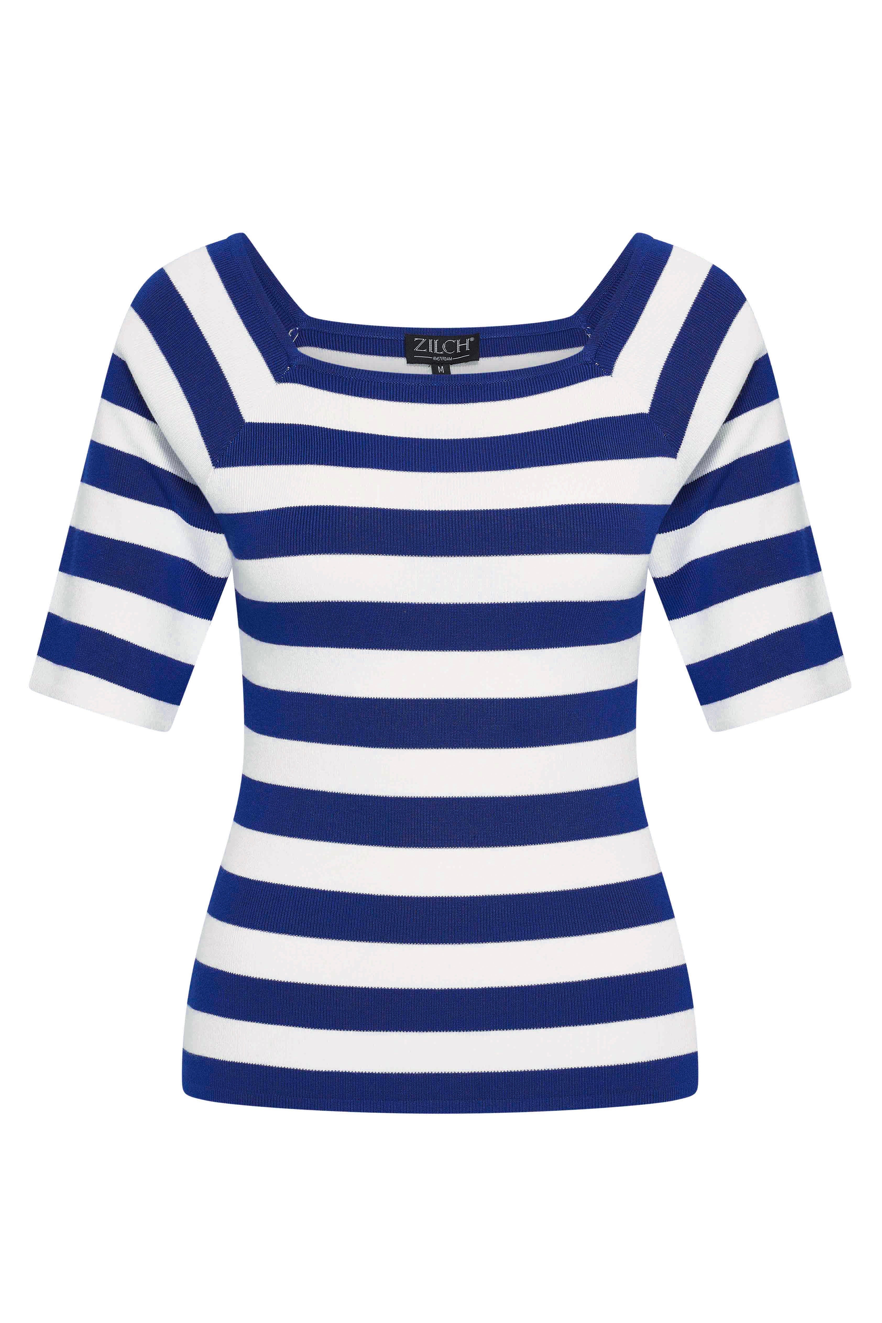 Zilch Bambus Top Trekvartærmer Stripe Royal Blue #farve_stripe-royal-blue