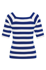 Zilch Bambus Top Trekvartærmer Stripe Royal Blue #farve_stripe-royal-blue