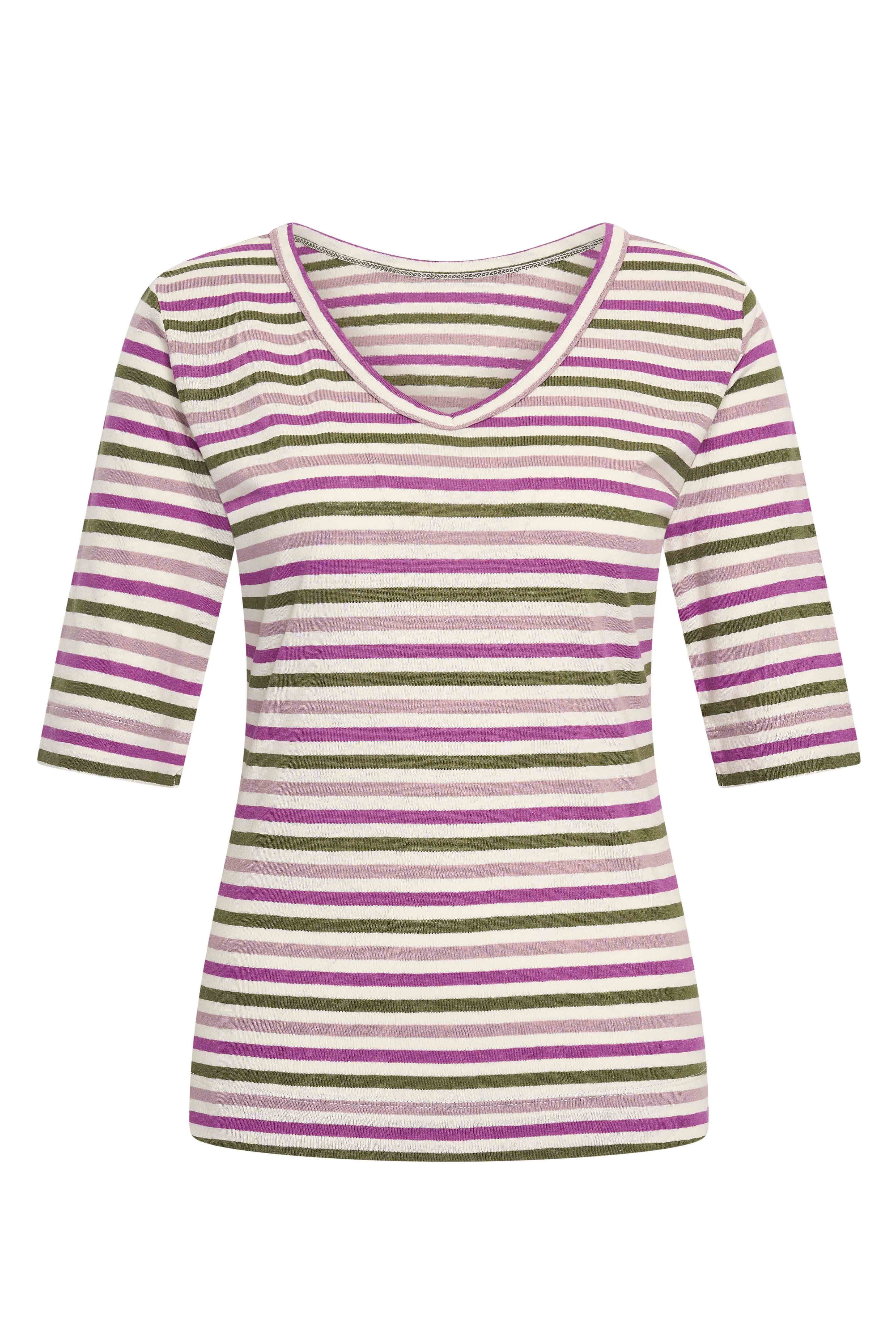Zilch Vendbar Hør T-shirt Stripe Army #farve_stripe-army