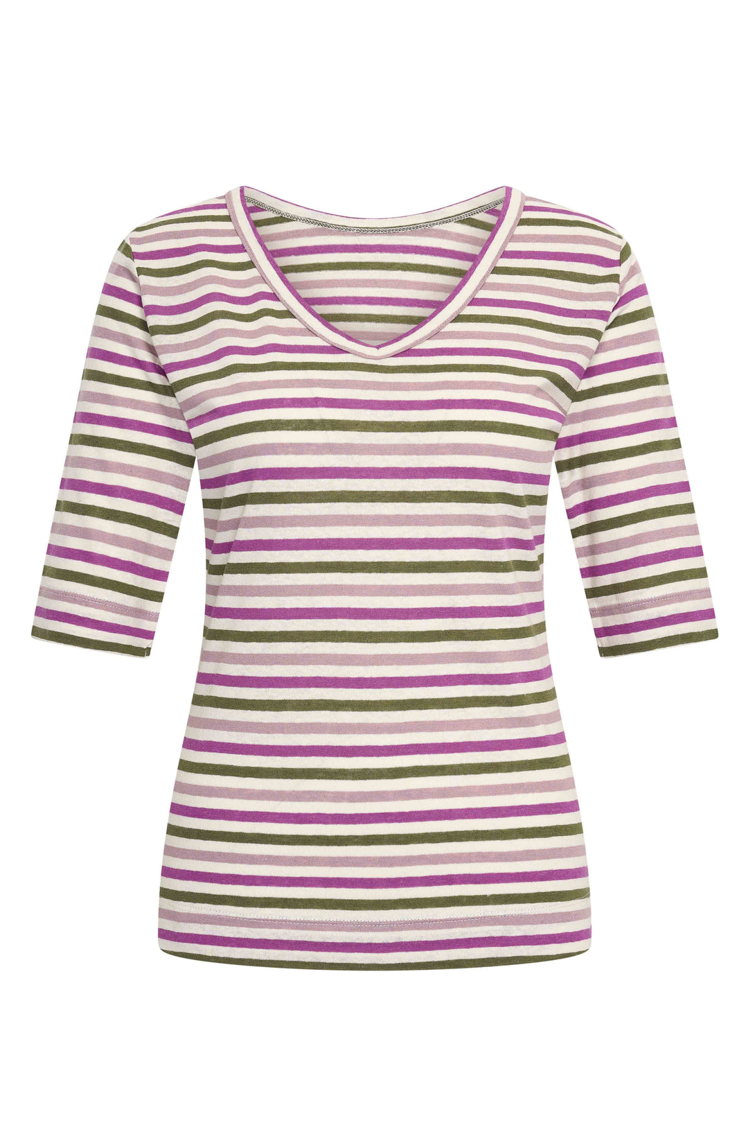 Zilch Vendbar Hør T-shirt Stripe Army #farve_stripe-army