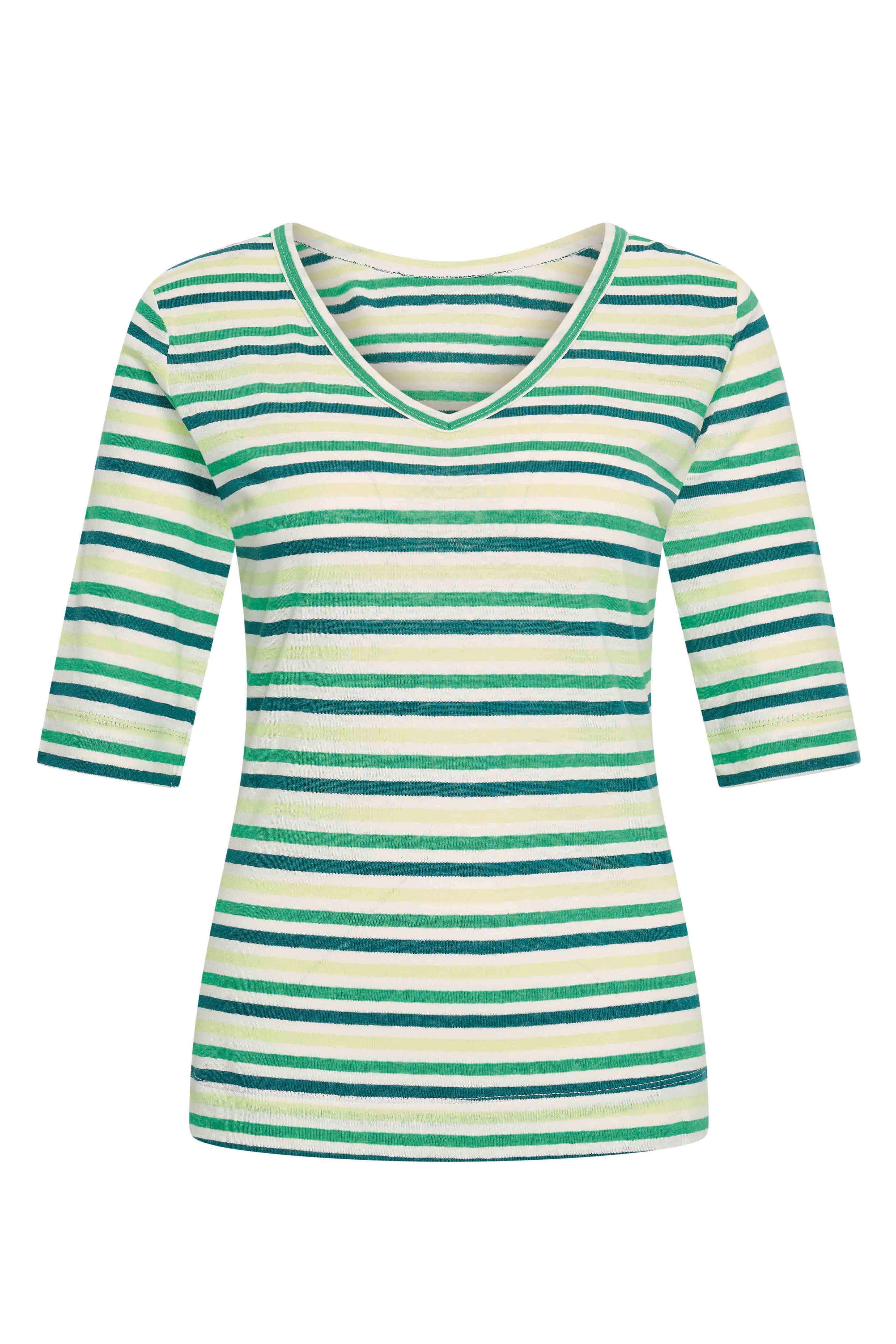 Zilch Vendbar Hør T-shirt Stripe Bright Green #farve_stripe-bright-green