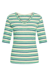 Zilch Vendbar Hør T-shirt Stripe Bright Green #farve_stripe-bright-green