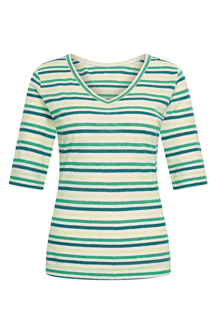 Zilch Vendbar Hør T-shirt Stripe Bright Green #farve_stripe-bright-green