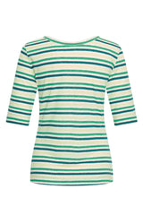 Zilch Vendbar Hør T-shirt Stripe Bright Green #farve_stripe-bright-green
