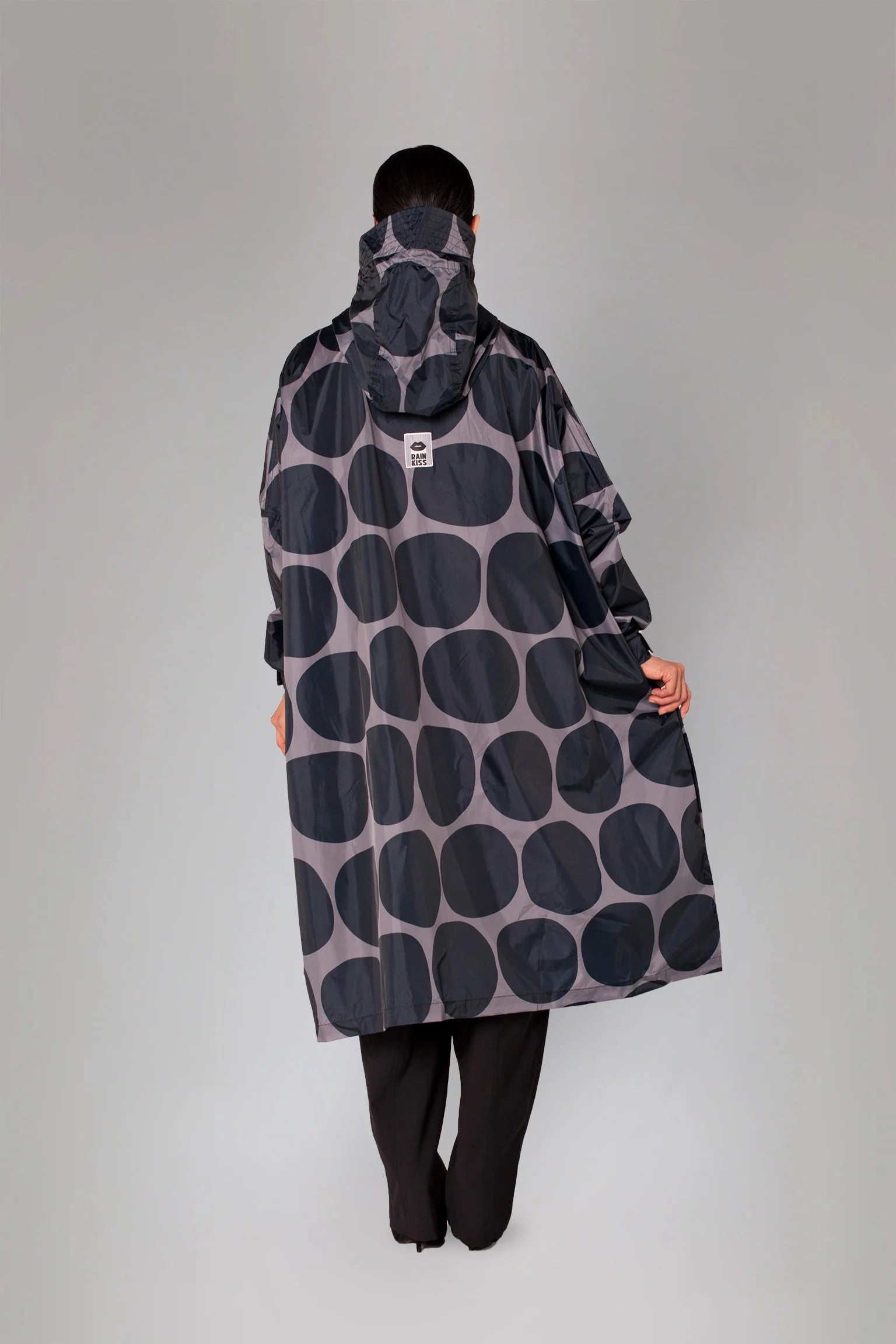 Rainkiss Rain Poncho - Black Polka
