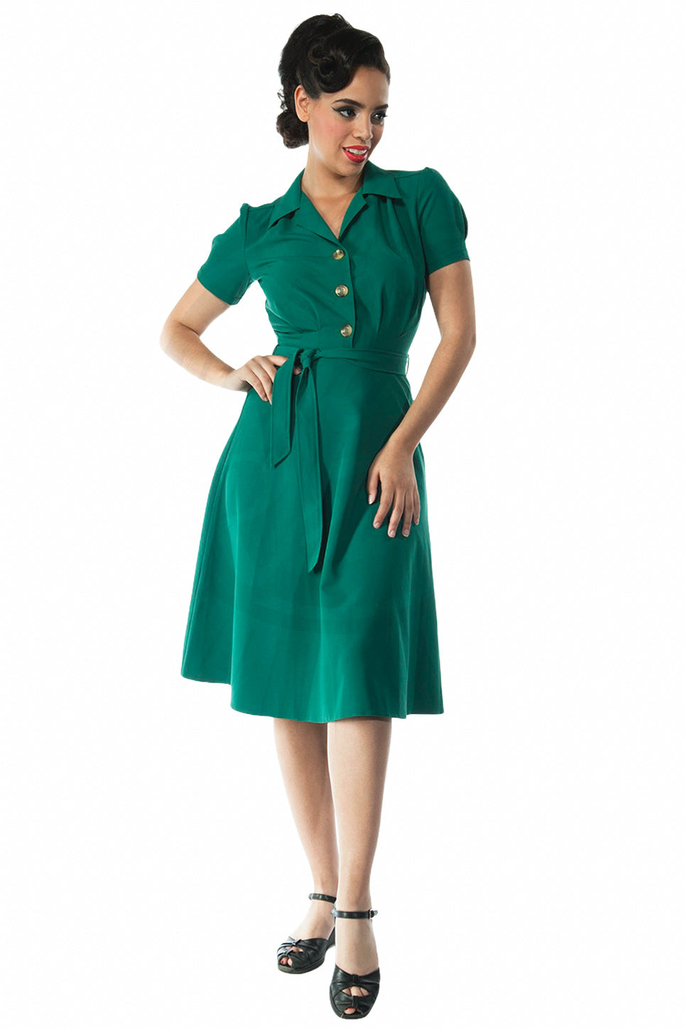 Pretty Retro Shirt Dress - Green