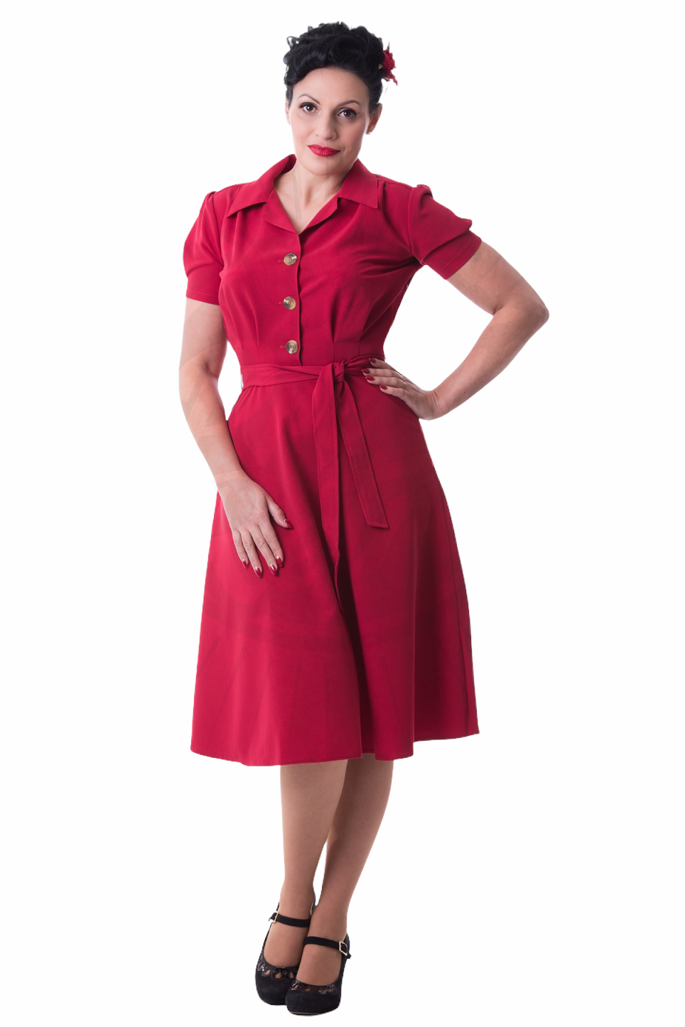 Pretty Retro Shirt Dress - Red-Pretty Retro-Sophies.dk