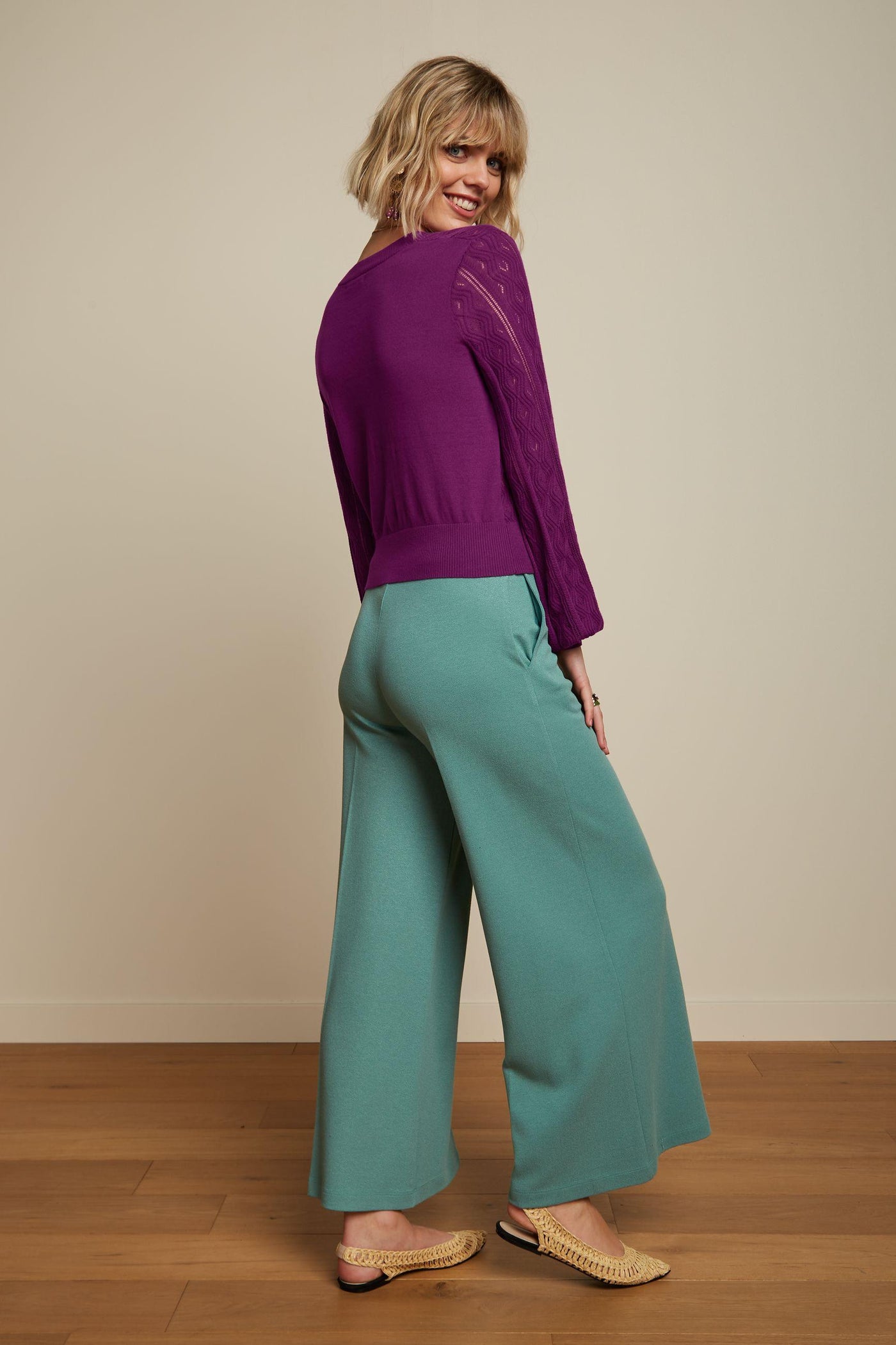 King Louie Border Palazzo Pants Milano Crepe-Dusty-Turquoise  #farve_dusty-turquoise