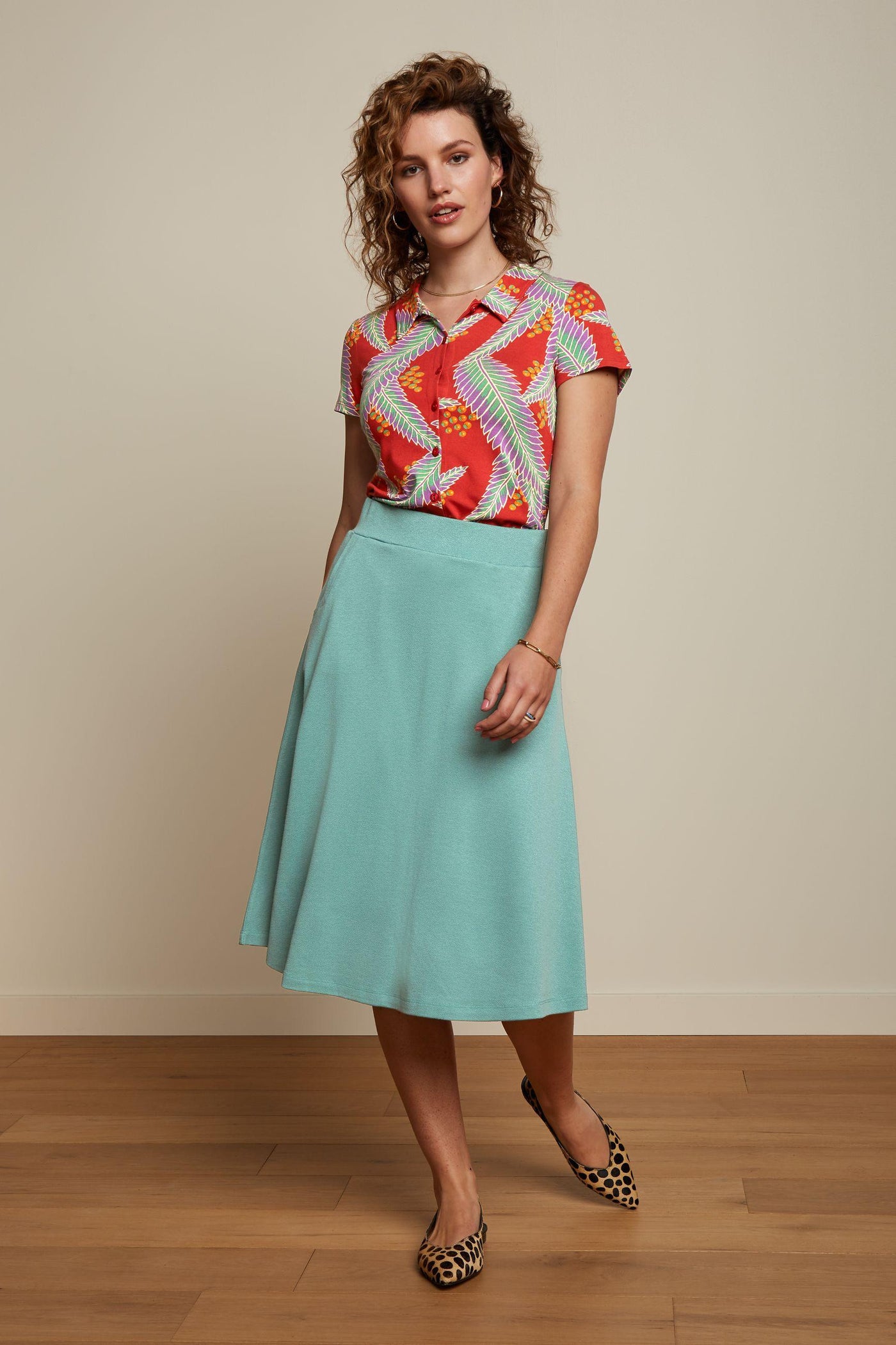 King Louie Sofia Midi Skirt Milano Crepe - Dusty Turquoise Sophies.dk #farve_dusty-turquoise