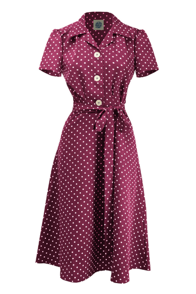 Pretty Retro Shirt Dress Polka Dot - Wine #farve_wine