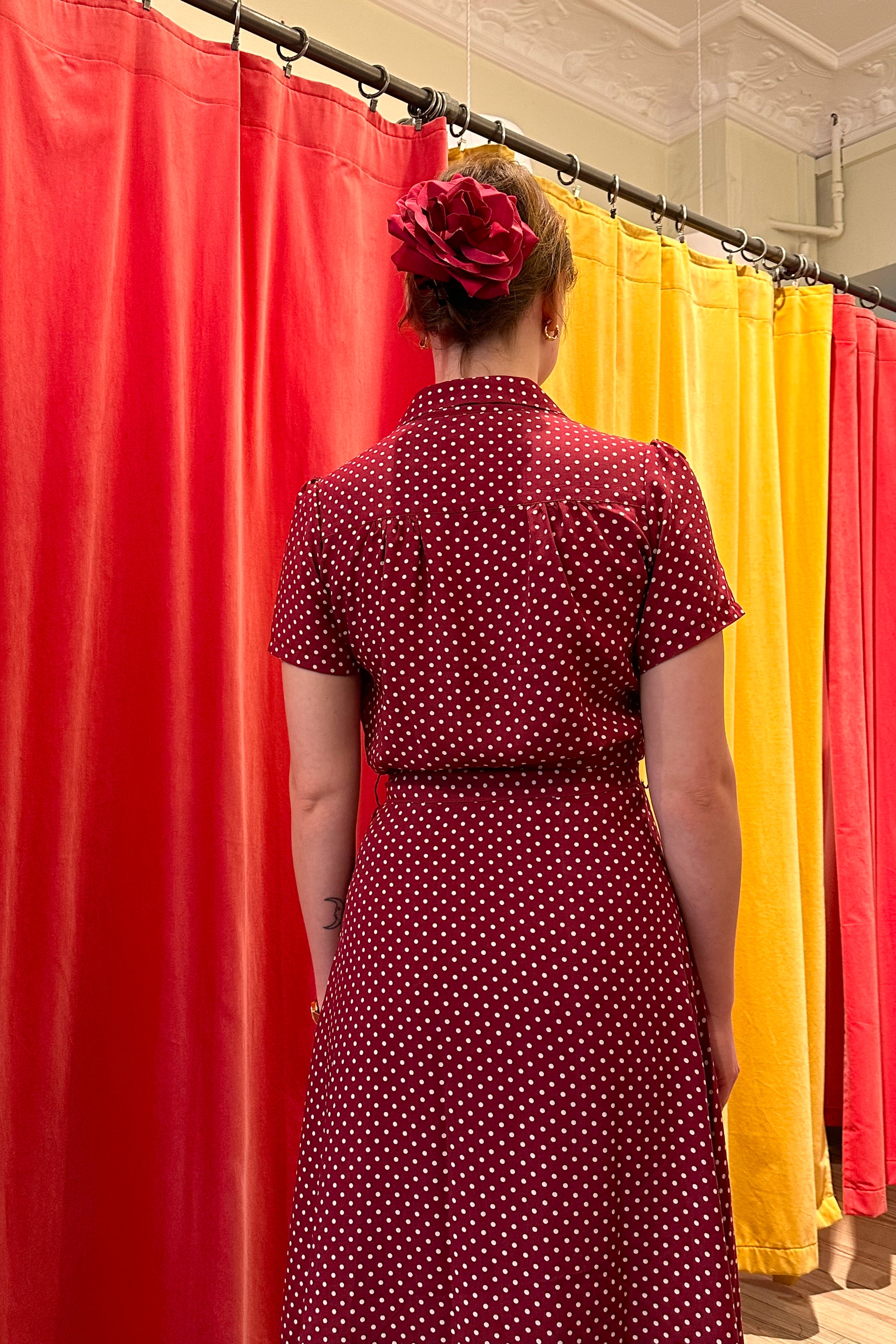 Pretty Retro Shirt Dress Polka Dot - Wine #farve_wine