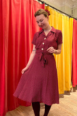 Pretty Retro Shirt Dress Polka Dot - Wine #farve_wine