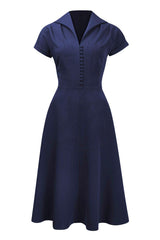 Pretty Retro Hostess Day Dress - Navy-Pretty Retro-Sophies.dk