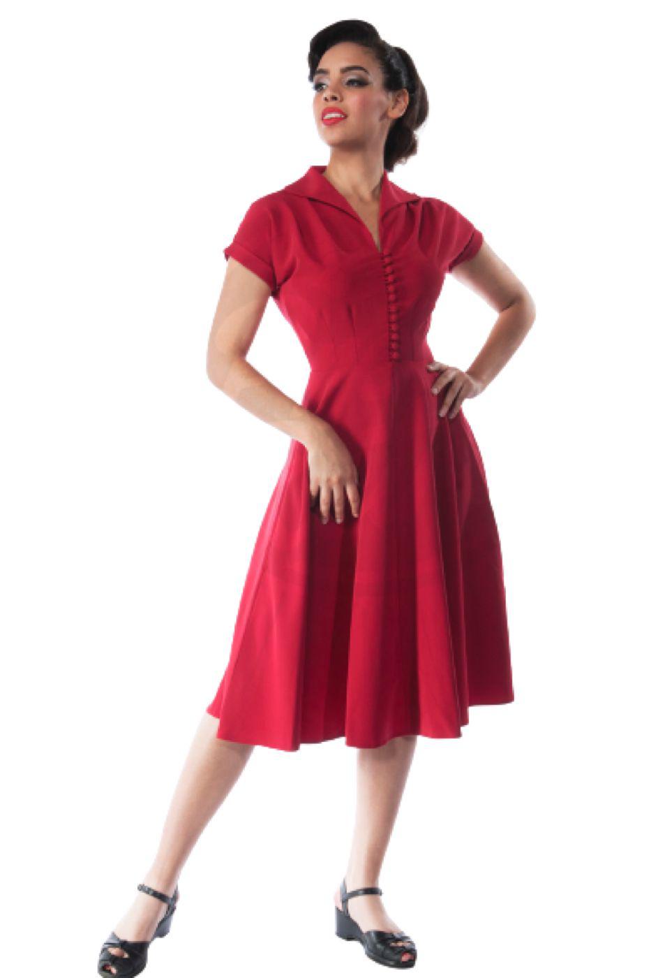 Pretty Retro Hostess Dress - Red-Pretty Retro-Sophies.dk