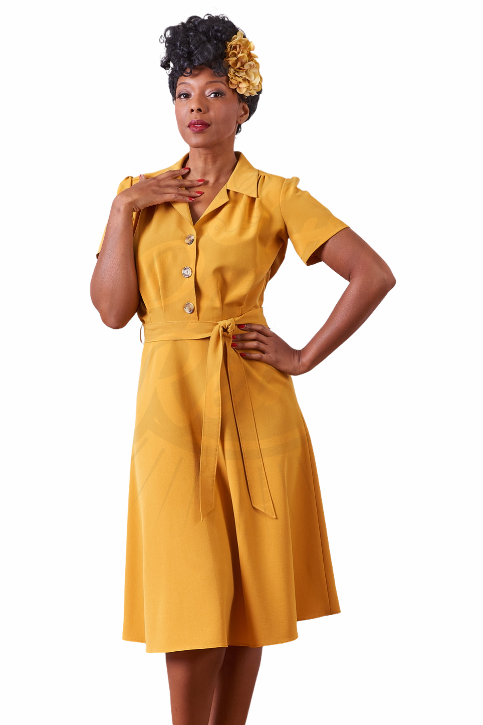 Pretty Retro Shirt Dress - Mustard-Pretty Retro-Sophies.dk