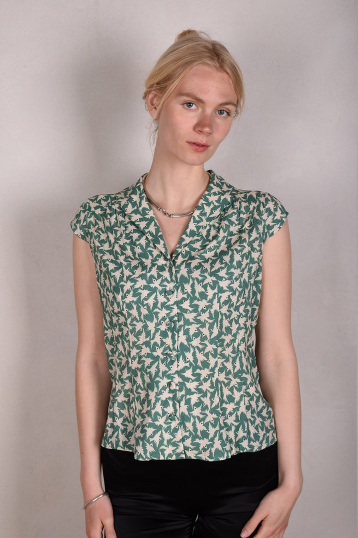 Tone Barker Sif Bluse Green Bird-Tone Barker-Sophies.dk