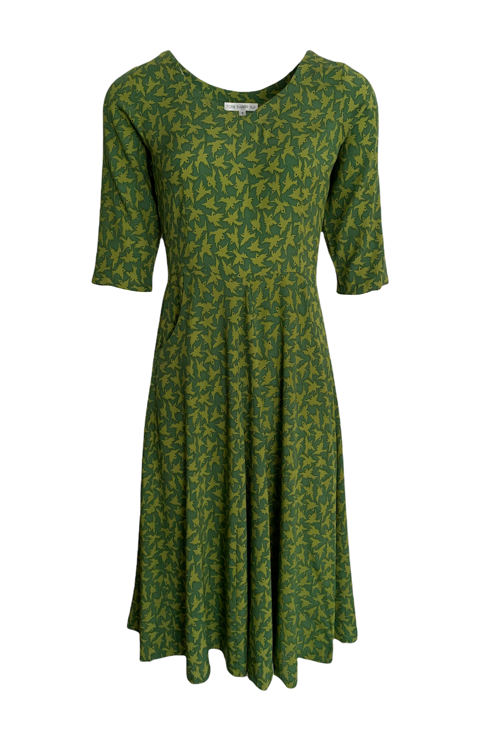Tone Barker Jane Dress Bird Green-Tone Barker-Sophies.dk